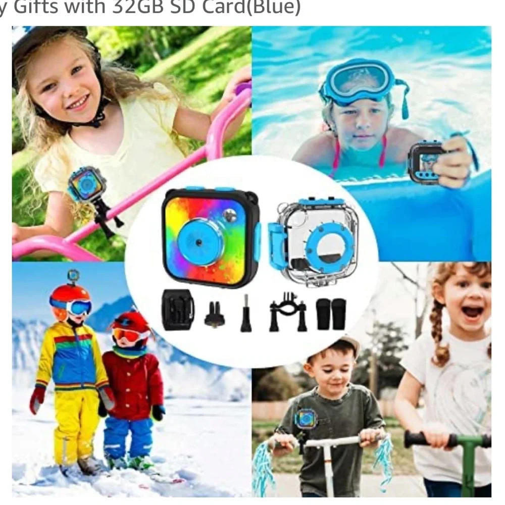USHINING Kids Camera Waterproof 1080P HD for Underwater with 32GB SD Card